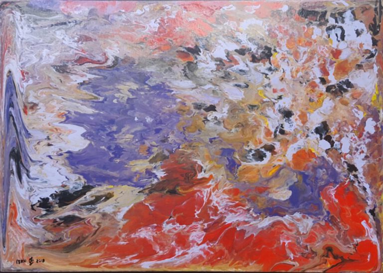 abstrakte-malerei, abstrakte-arbeiten-Nr. 50: "Nur diejenige Verworrenheit ist ein Chaos, aus der eine Welt entspringen kann." (Friedrich Schlegel), Acryl-Lack auf Hartfaser, 59,5 cm x 42,5 cm, 2018